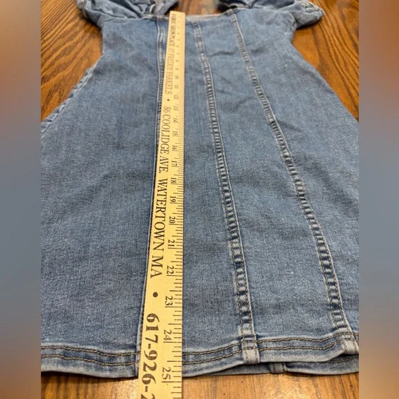 Denim Stretchy Puff Sleeve Dress - Picture 2 of 4